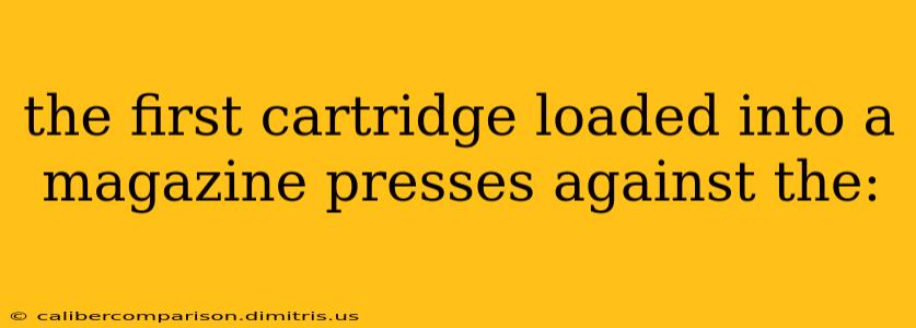 the first cartridge loaded into a magazine presses against the: